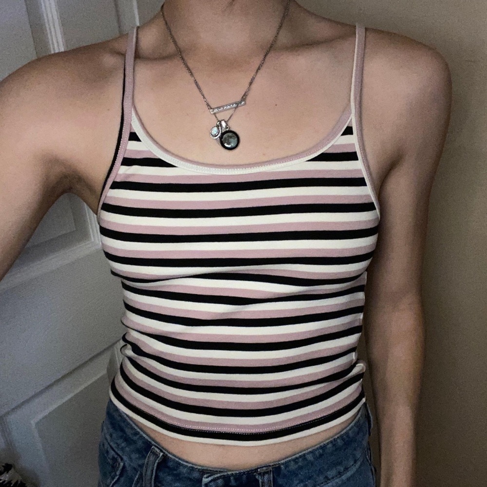 forever 21 pink black and white striped tank